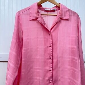 Liz Baker Pink Button Down Top Barbie Women's 14P Windowpane Textured Check